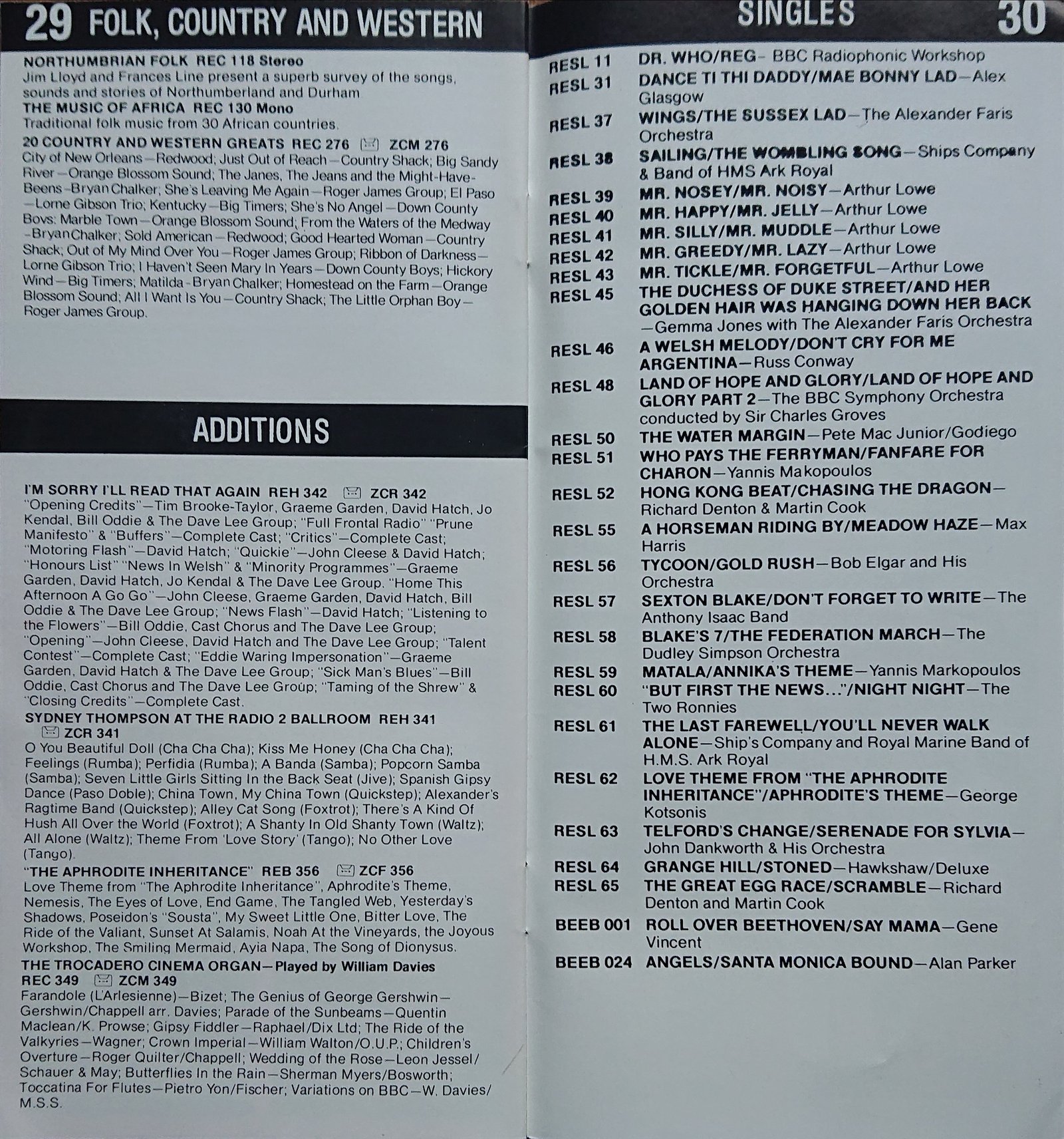 Other pages of catalogue BBC Records catalogue 1979 early